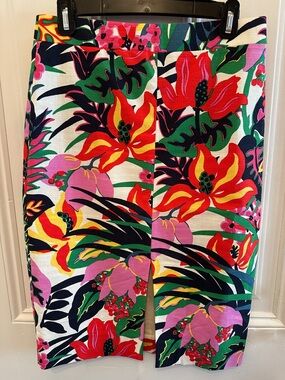 Bold Tropical Floral Pencil Skirt in Red, Pink & Green